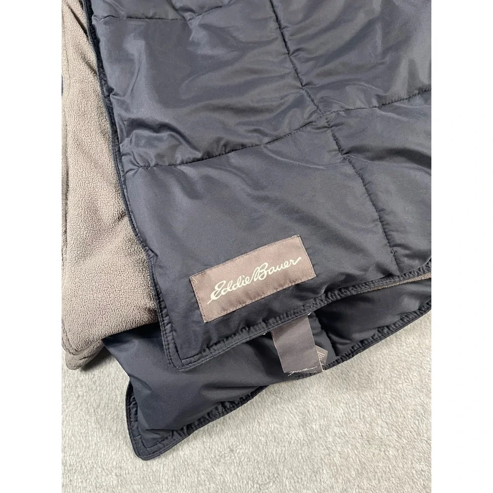 Eddie Bauer Fleece Lined Puffer Blanket Outdoor Camping Throw Black Taupe 50x60